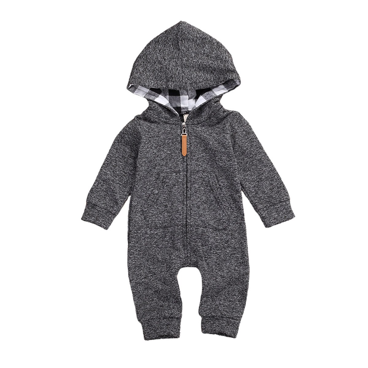 FOCUSNORM 0-18M Baby Jungen Strampler fest Langarm Mit Kapuze Reißverschluss Solide Herbst Overall Outfits: B / 12m