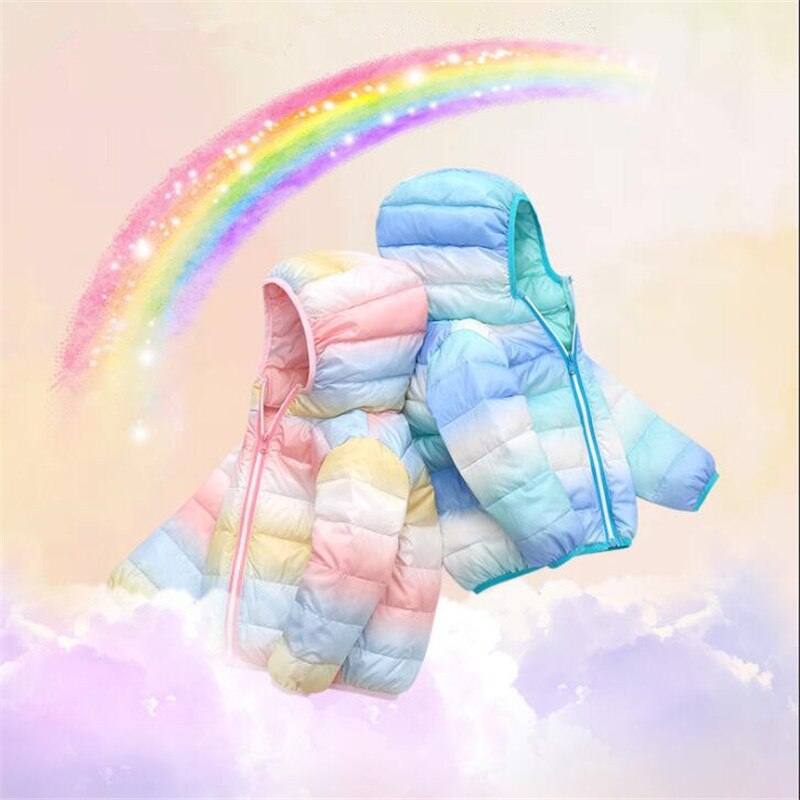 Baby Jongen Jas Winter Kinderen Donsjack Jongens En Meisjes Regenboog Gradiënt Warme Katoenen Jas Capuchon Donsjack Baby jas