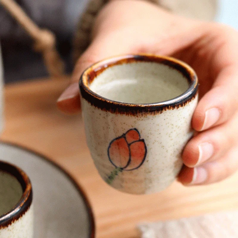 Taza de vino blanco antiguo de cerámica de estilo japonés de 50ml, juego de sake, taza de café retro para el hogar, olla de vino, taza clásica shochu