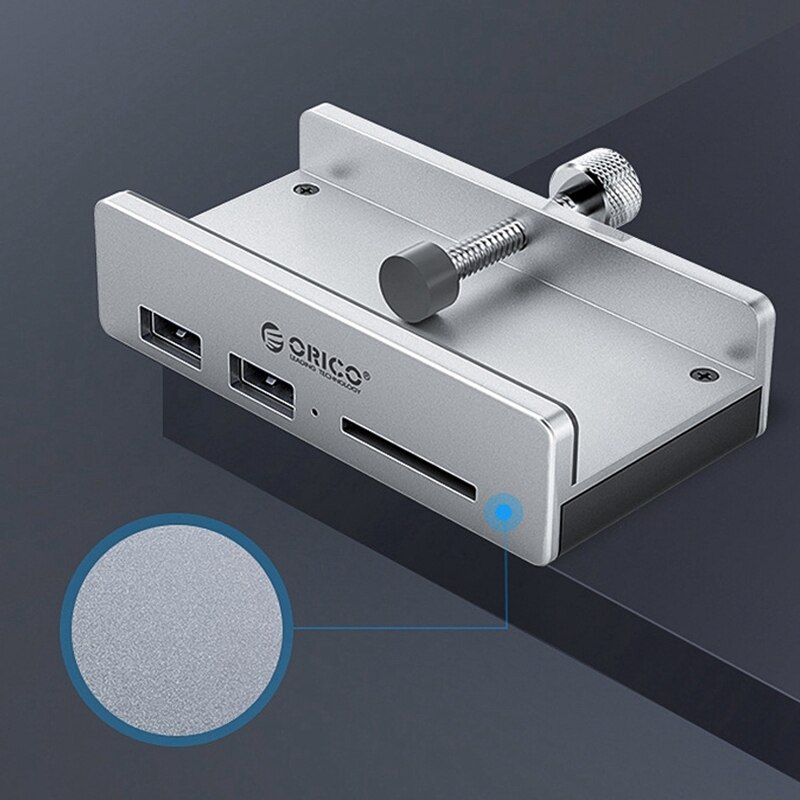 ORICO MH2AC-U3 Hub Aluminum Alloy Back Clip Buckle Type USB3.0+SD Card Slot Computer Screen Card Reader Hub