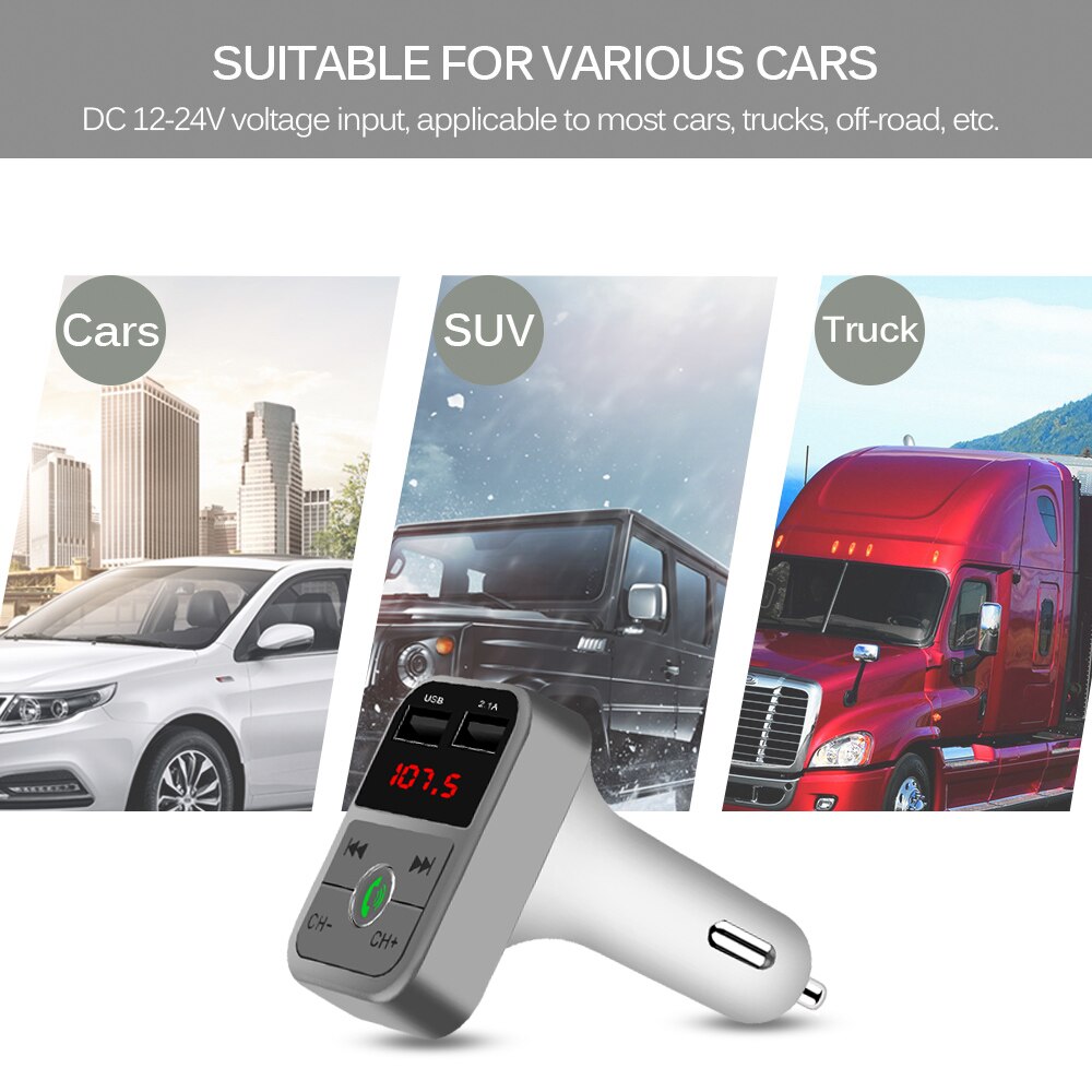 Kebidu TF Card U Disk AUX Fm-zender Bluetooth 4.2 Handsfree Car Kit MP3 Speler Met Microfoon 2.1A Dual USB lader