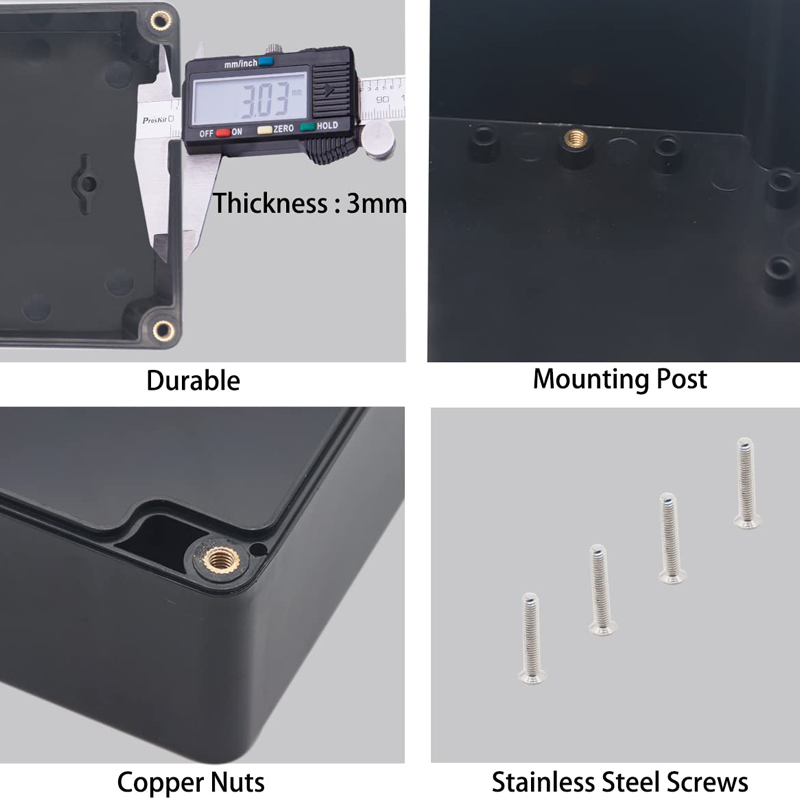 Caja de conexiones eléctricas a prueba de agua IP67, cajas de proyectos de plástico ABS negro, caja de proyectos electrónicos DIY, caja de fuentes de alimentación 290