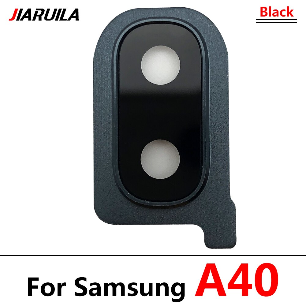 Back Camera Glass Lens + frame For Samsung Galaxy A10 A30 A40 Rear Housing Back Cover With Metal Frame Holder Replacemen: A40 black