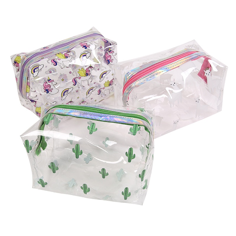 voyage Transparent PVC Cactus pochette de rangement maquillage étui étanche organisateur sacs à cosmétiques floraux pour licorne trousse de toilette