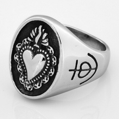 316L Stainless Steel Ladies Mens Biker Punk Sacred Heart Of Jesus God Ring Cross Amulet Jewelry For Man OSR835