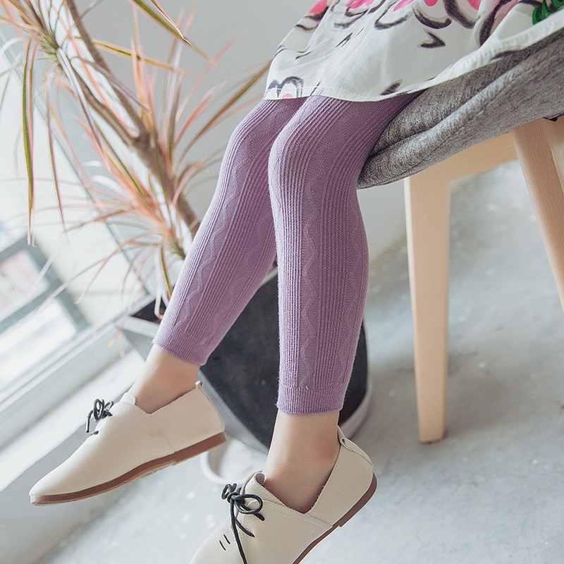 Bomulds leggings til børn med strikkede vævede striber, der passer til varme og behagelige søde bukser til 1-6- årige piger