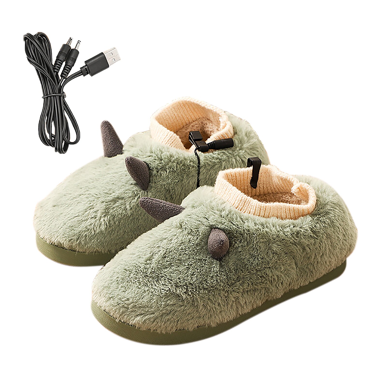 Calentador de pies calentado USB, zapatos de invierno de felpa, zapatillas bonitas extraíbles y lavables: green  40-41