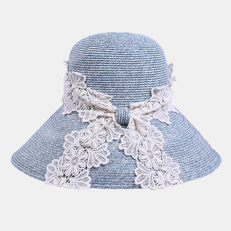 Summer Ladies Summer Straw Hat With Lace Sun Visor Wide Brim Hats For Women SW129002: Mix Dark Blue