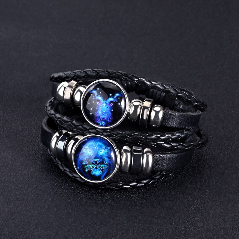 12 signos do zodíaco constellation charme pulseira moda feminina masculina multi-camada tecido couro punk casal pulseira presente acessório
