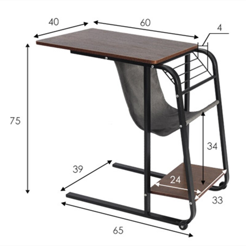 Movable bedside laptop desk household carbon steel skeleton high lifting bed with small side table storage rack
