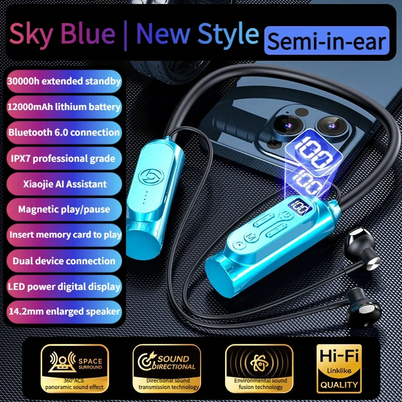 Drahtlose Kopfhörer Nacken büGel Kopfhörer Spielen LED-Anzeige Stereo Sport Headset Halfter wasserdichte magnetische Ohrhörer: Weiß