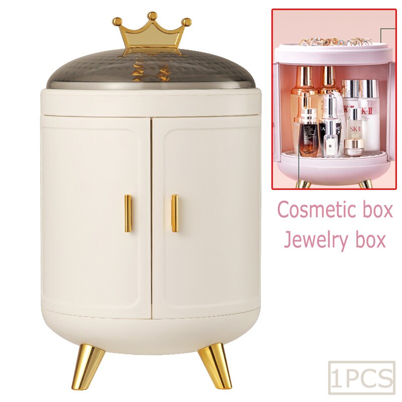 Luxus Dreh Schmuck Lagerung Kasten Haushalt Ohrringe Halskette Anzeige Stand Hohe Kapazität retro Bildschirm Schmuck Organizer fallen: Weiß Kosmetik Kasten