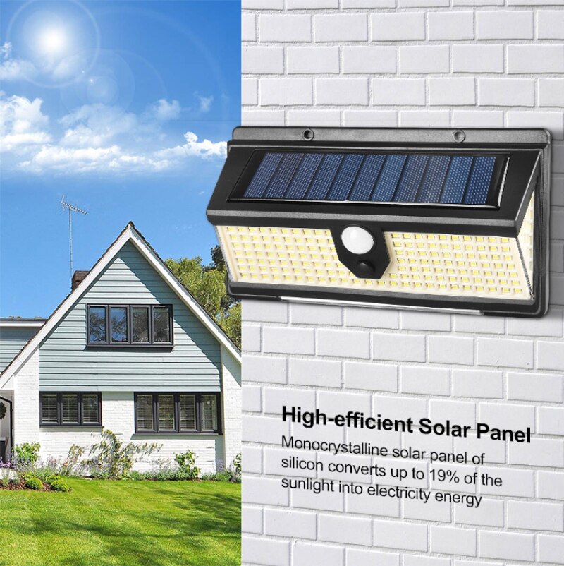 190 Led Solar Lamp Outdoor Pir Motion Sensor Solar Wandlamp Waterdichte Driezijdige Verlichting Emergency Tuin Yard Lampen