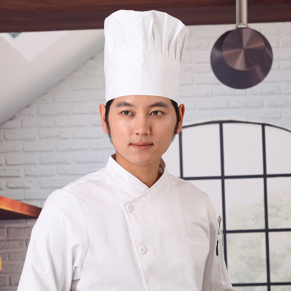 Chapeau de Chef pour Service alimentaire, boulangerie, cantine, élastique ajustable, chapeau de cuisine, café, Restaurant, travail,: WHITE
