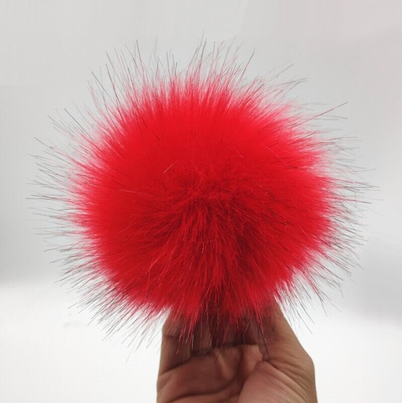 Boule en fausse fourrure colorée pour bonnets 12cm, pompon en fourrure artificielle pour bonnet, sac pour chaussures avec bouton-pression: Rouge