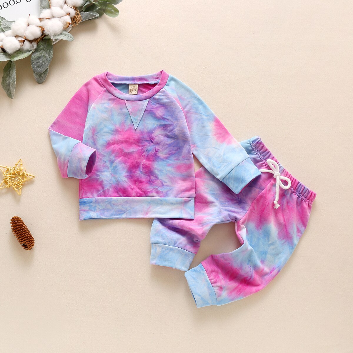 Autumn Kids Tie dye Tracksuit 2pcs 0-18M Infant Baby Boy Girl Clothing Long Sleeve Colorful Sweatshirt Top+Long Pants 2pcs