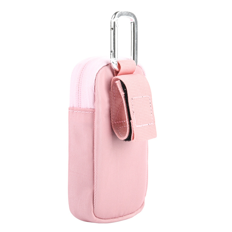 Estojo portátil para mp3, mp4, bolsa de armazenamento universal para reprodutor de música com clipe de mosquetão, bolsa de viagem para atividades ao ar livre: Rosa