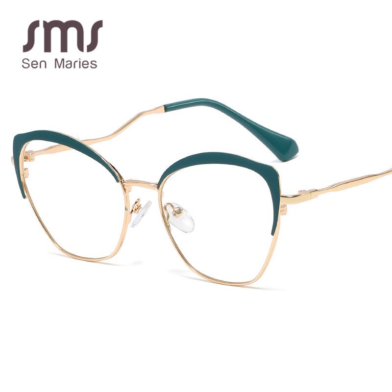 espejo plano de Metal de ojo de gato para mujeres de de lujo lente transparente óptica patas únicas Retro montura gafas miopía Oculos