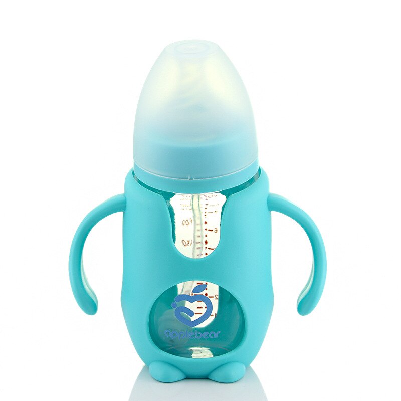 240ml baby fodringsflaske specialfoder flaske forsvar flatulens bred mund børn flasker skal silikone: Blå