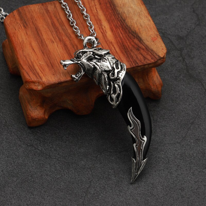 2022 Punk Cool Brave Men Wolf Teeth Pendant Necklace Women Men Lucky Jewelry Vintage Imitation Tooth Amulet Pendant Necklace: 3
