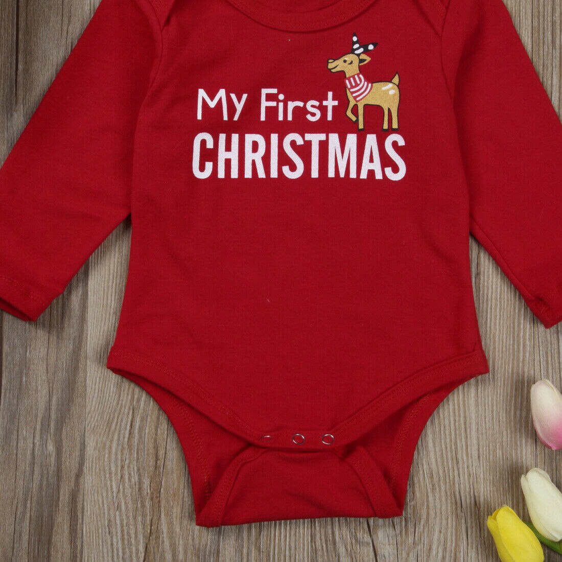 Christmas Baby Boy Girl Bodysuit Letter MY First Letter Printed Solid Jumpsuit Clothes Outfits Jumpsuit Clothes Outfits