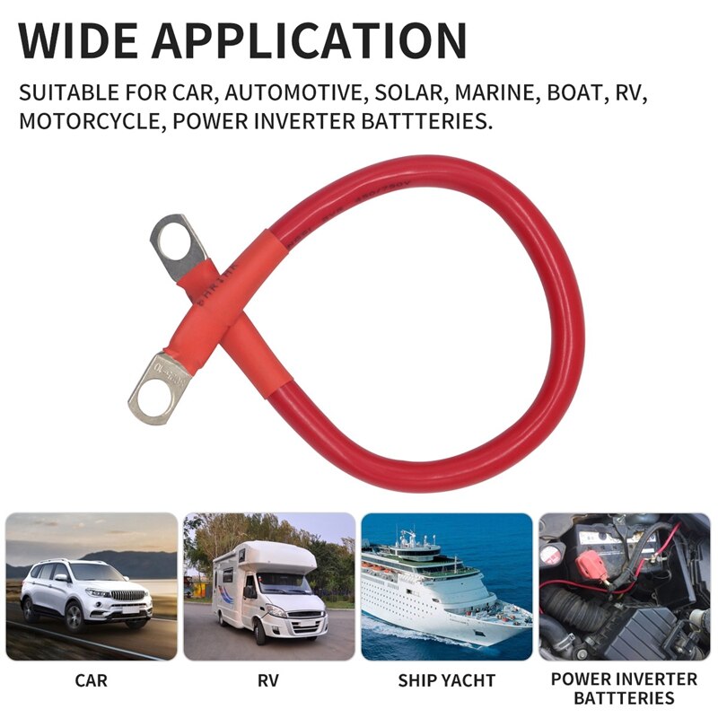 Cable de batería de 1 pie 4 AWG con terminales de anillo de 3/8 pulgadas Universal para coche, barco marino, ATV, cortacésped
