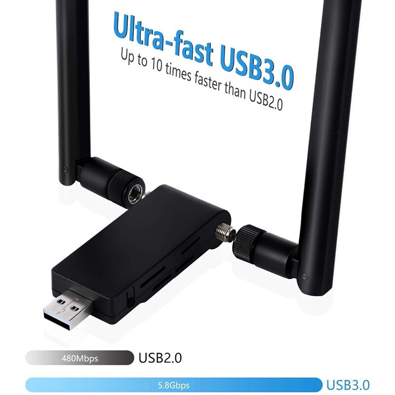 Usb trådløs wifi adapter dual band 2.4g & 5.8g antenne wifi dongle 1200 mbps usb netværkskort til pc laptop