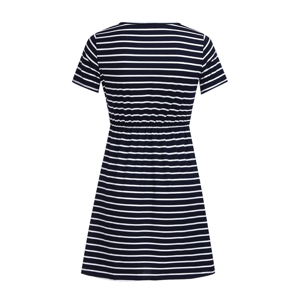 Maternity Dresses Pregnant Women O-Neck Nursing Short Sleeve Stripe Dress Summer Pregnancy Breastfeeding Nursing Tops vestidos