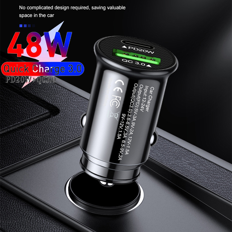 Ładowarka samochodowa szybkie ładowanie QC 3.0 porty USB type-c ładowarka do iPhone 13 12 Pro Samsung Xiaomi przenośna ładowarka do telefonu komórkowego