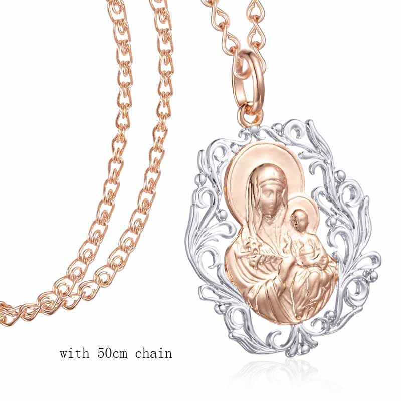 Moda jóias 2 cor das mulheres dos homens meninas 585 rosa/branco ouro cor pingentes caracol colar mãe filho rosa deus pingente correntes: PN0137 50cm chain