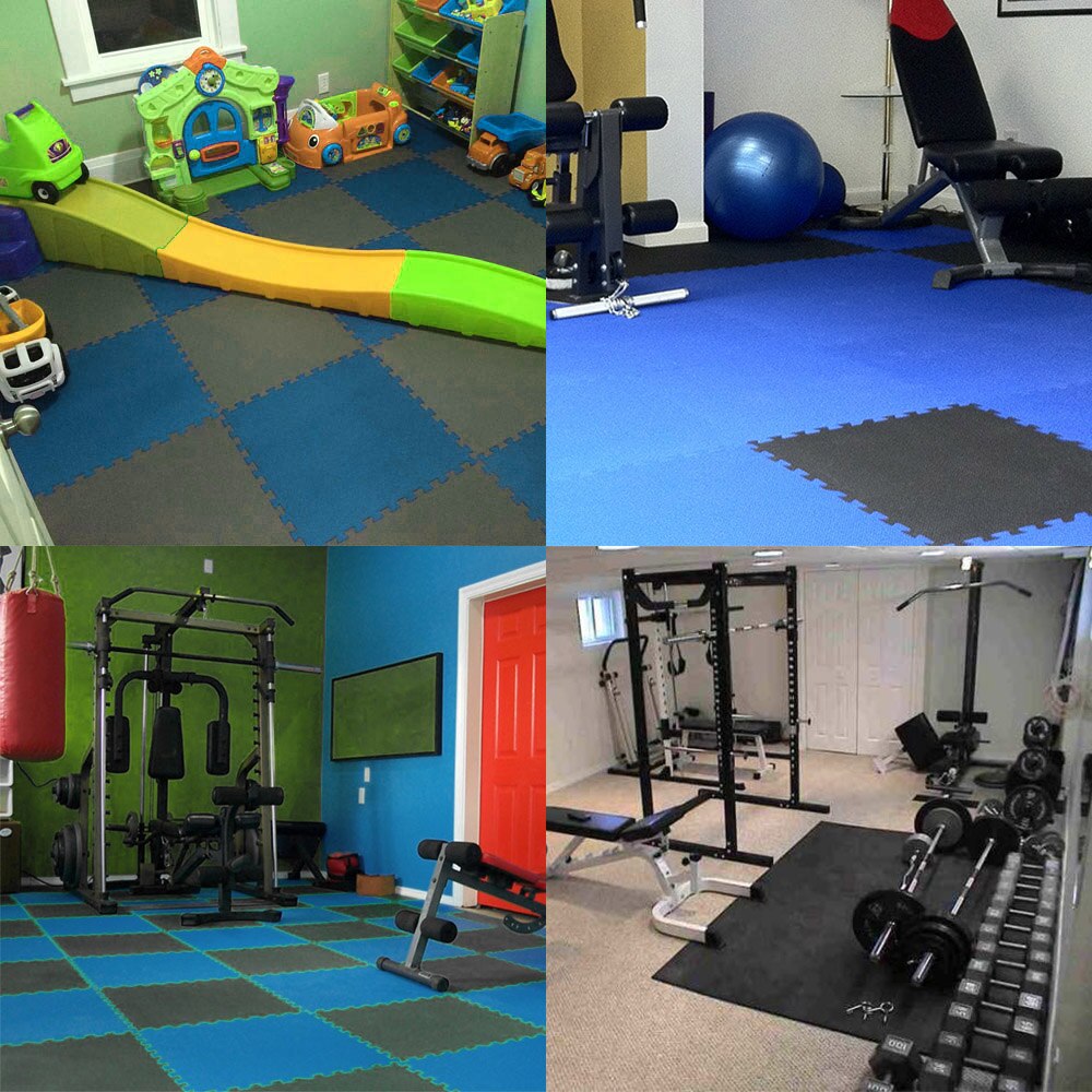 Alfombrillas de goma EVA de grano para suelo de gimnasio, esteras de empalme, alfombras de retazos, amortiguación gruesa de salones de fitness, 30x30 cm, 12 unidades