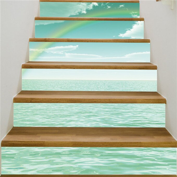Lake Scenery Stairs Sticker For Home Hotel Corridor Decor Renew Stair Mural Self-adhesive Waterproof Landscape Staircase Mural: LT047 / 100x18cmx6pcs