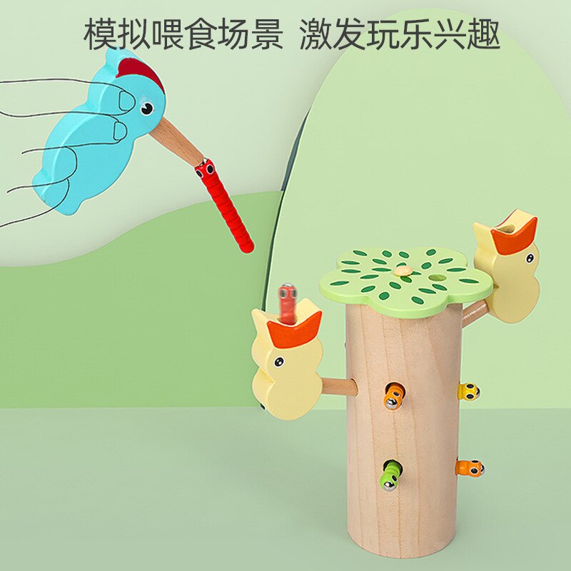 Specht Catcher Catching Wormen Game Magnetische Wormen Vissen Speelgoed Kinderen Houten Speelgoed Bugs Voor Kinderen Kleuterschool Levert