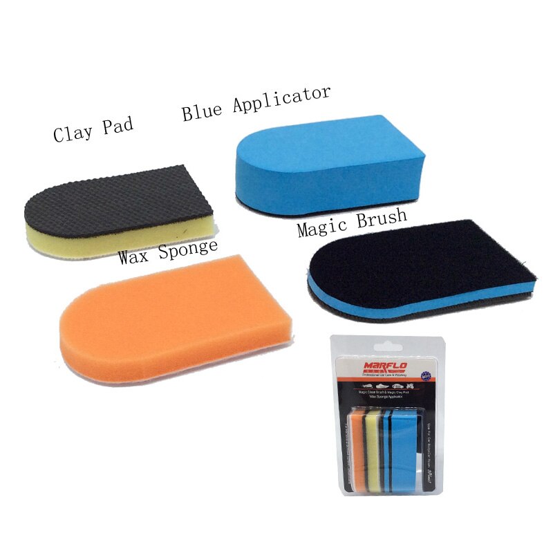 MARFLO Car Washer Auto Detailing Tools Nano Clean Brush Car Wash Mud Magic Clay Pad Wax Sponge Block with Applicator 3 plus 1
