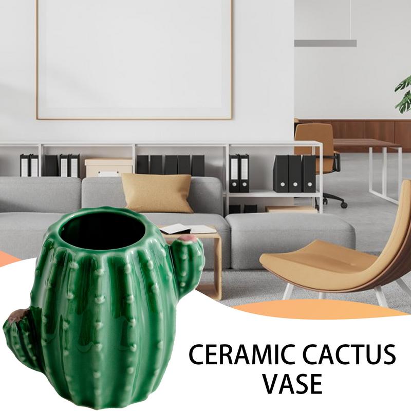 Florero de cactus decorativo, florero de cerámica, florero, jarrones pequeños, decoración de escritorio, arreglos florales, florero de mesa, decoración de Cactus