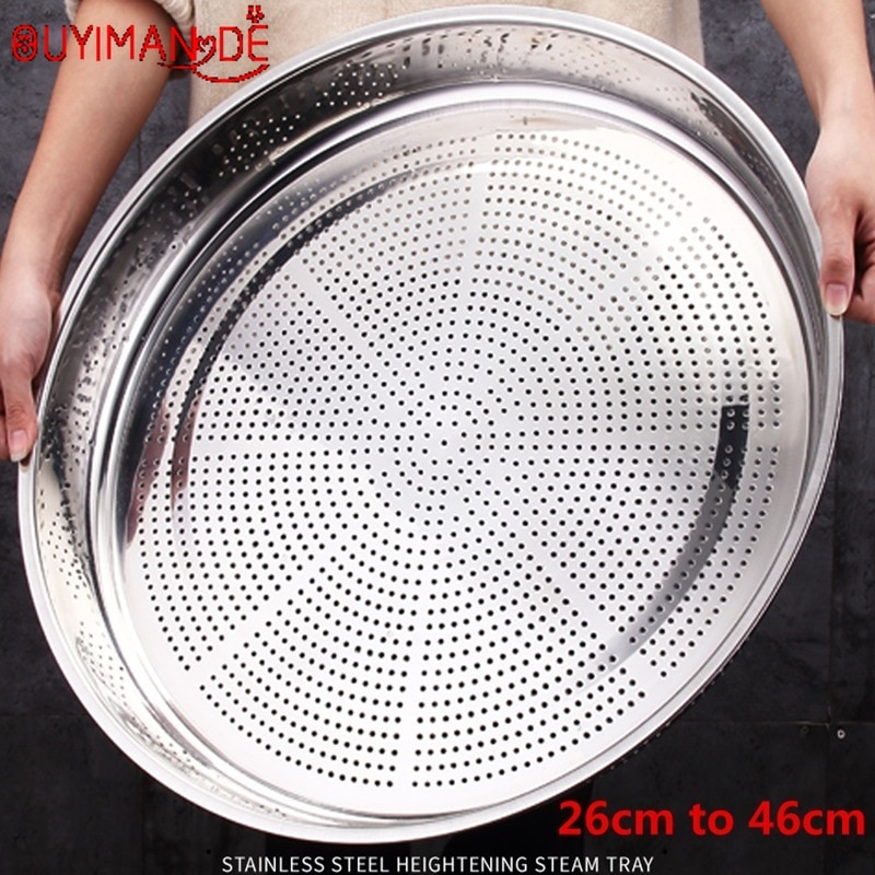 Thickened Stainless Steel leak colander Plate Round hole tray Deep Pallet Super Large Steamer Rice bean Disc Drainage Plate set