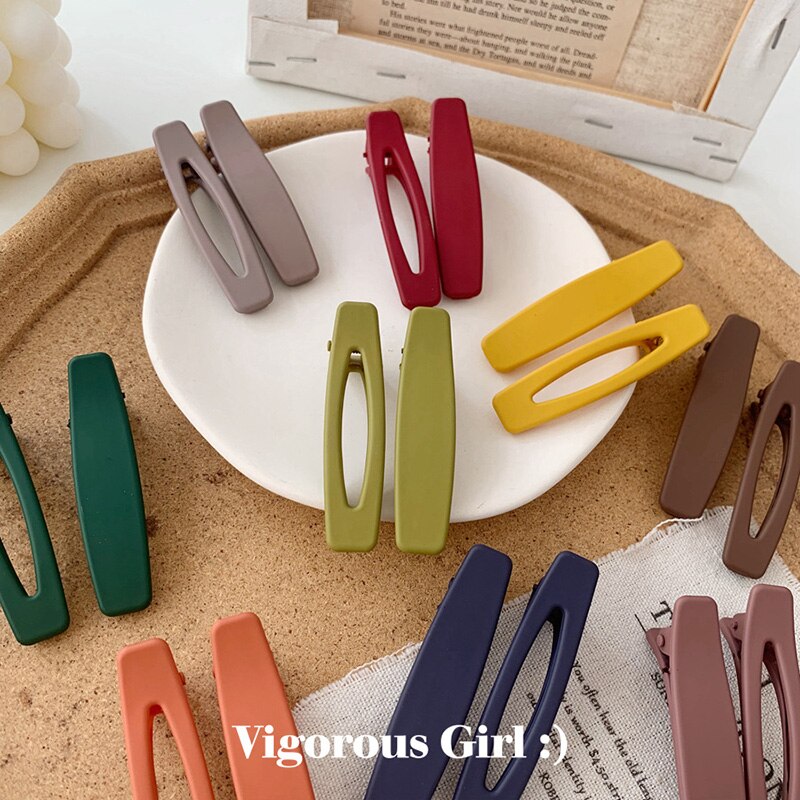 2PC Korea Macaron Color Hair Clips Acrylic Barrettes Geometric Hollow Matte Hair Clips For Girls Women Hair Accessories