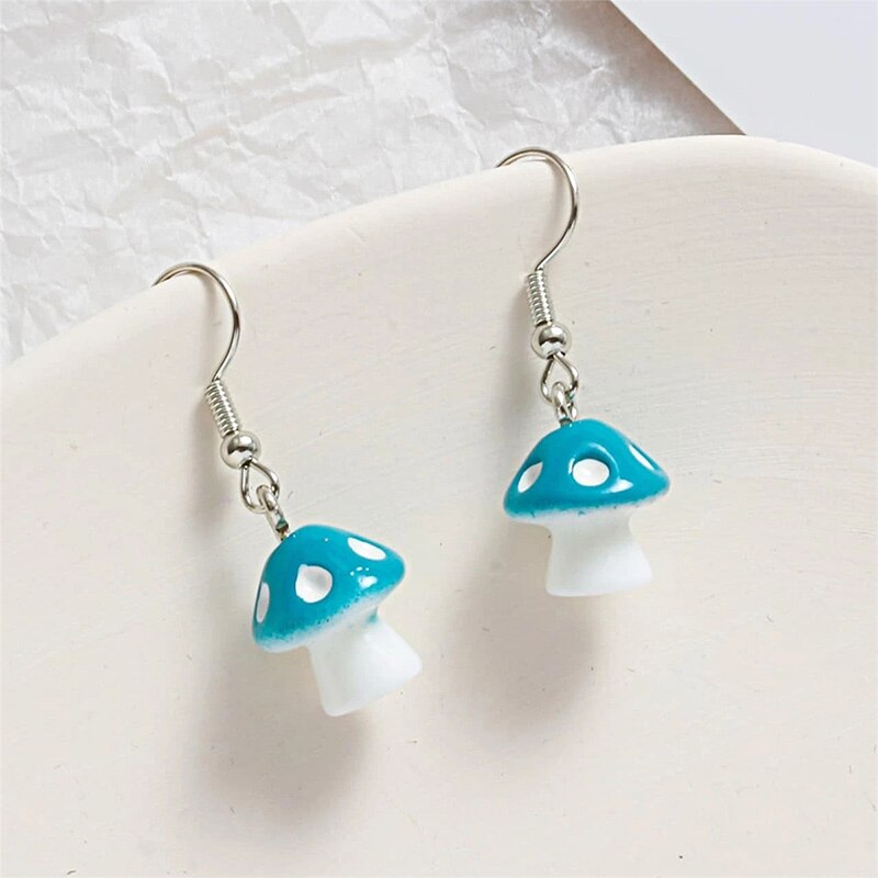 Boucles d'oreilles pendantes en forme de champignon pour femmes et filles, bijoux mignons faits à la main, 8 couleurs, 1.2x3.3cm, petits