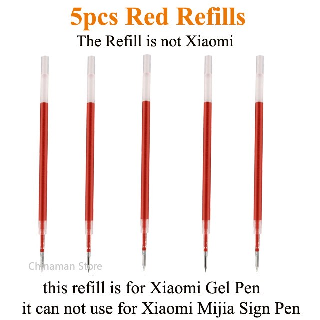 Xiaomi Gel Ink pen Writing Smooth Light Mijia Press the core Replacement Refill Blue Red Black 0.5mm BUSINESS Roller Ball PEN: 5 pcs Red Refills