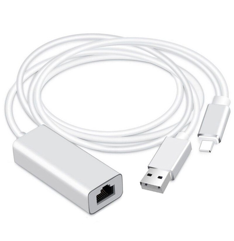Ios Ethernet Netwerk Adapter Voor Iphone 11 Pro X Xs Max Xr 6 7 8 Plus Voor Ipad Telefoon Om RJ45 Lan-kaart Wired Charger Kabel Link: 1M USB Silver