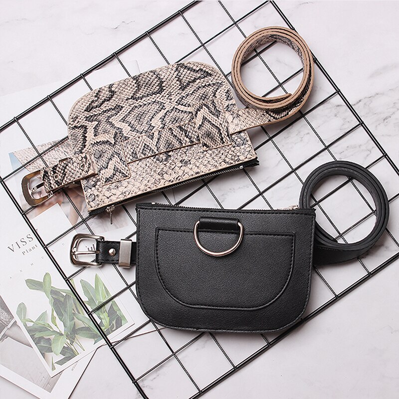 SWDF Women Waist Pack Serpentine Fanny Pack Pu Leather chest Bag Female Snake Skin Belt Bag Female Purse