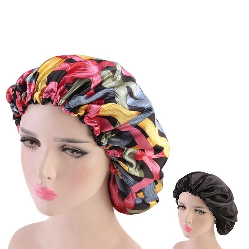 Elastische Band Motorhaube Frauen Doppel Schicht Seidige Durag Headwrap Haar Band Welle Nacht Kappen Blumen Salon Hütte Turban Haar Schmuck