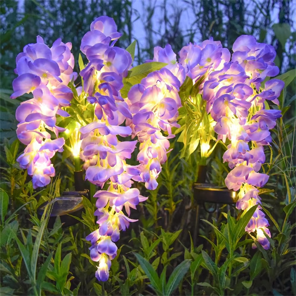 Solcellehavelamper udendørs 4 grene blomsterlamper til udendørs brug 2 tilstande vandtæt haveindretning til haven terrasse sti baggård