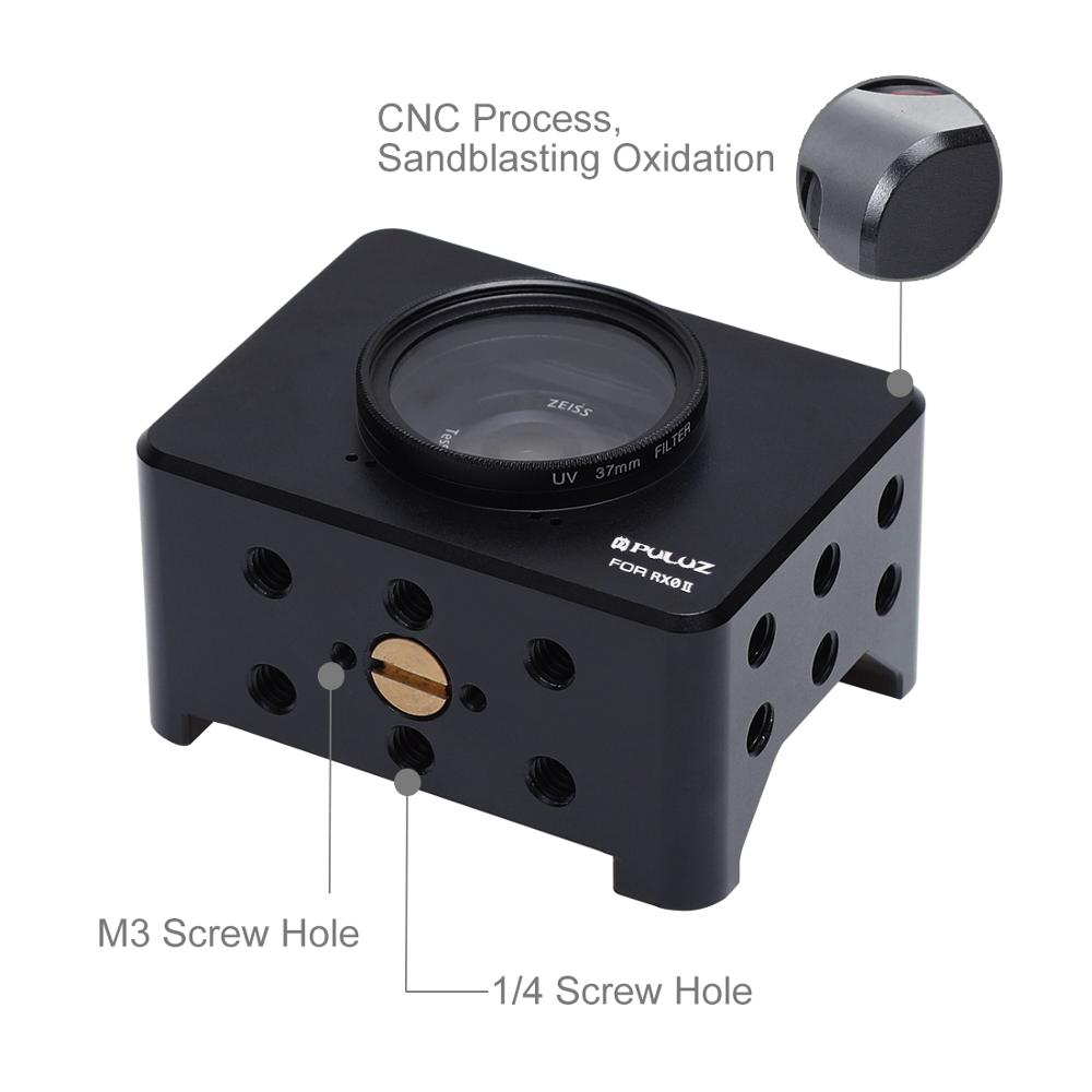 PULUZ Gehäbenutzen Hülse CNC Aluminium Legierung Schutzhülle KäFeige & 37mm UV Objektiv & Kalt-schuh Basis montieren & schraube & Stativ Adapter für Sony RX0 II