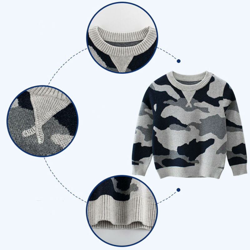 2-6 år baby drenge sweater toppe langærmet rund krave camouflage print drenge pullover sweater toppe efterår vinter drengetøj