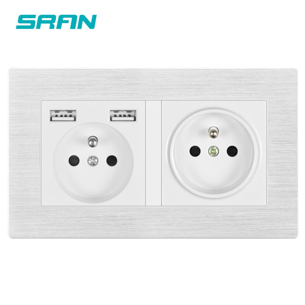 16A French Multi Way Power Socket Plug Grounded Electrical Socket with usb outlet strip 146 Aluminum alloy panel family hotel