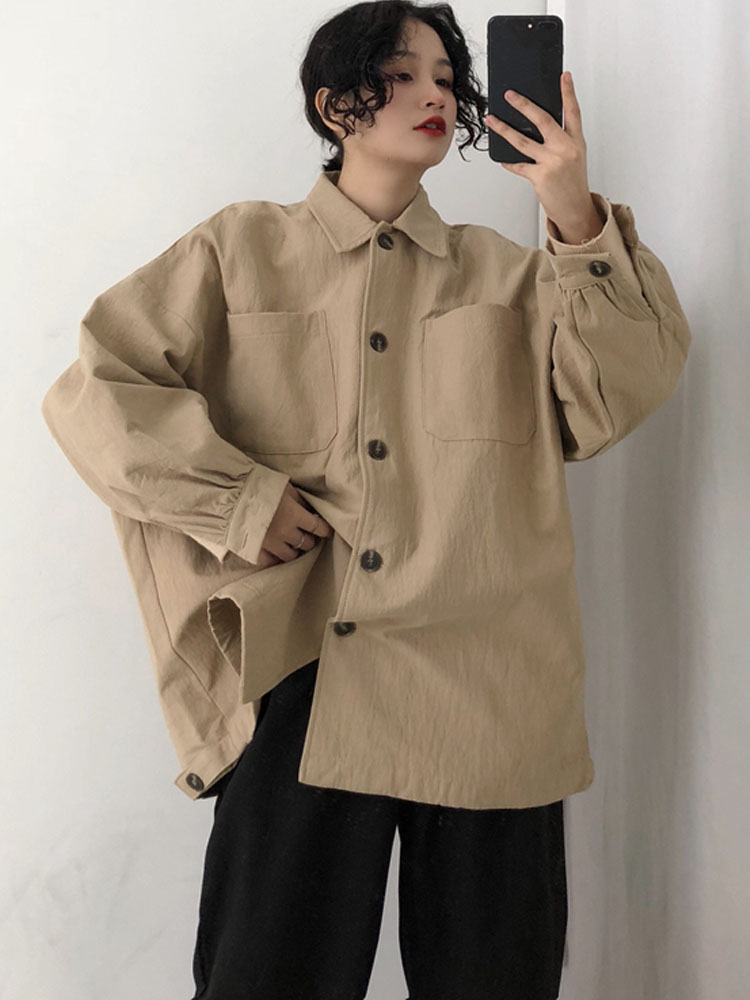 High street kvinder outwear oversize stilfuld jakke plus size stor løs enkeltradet langærmet frakke kvindelige toppe sort kaki