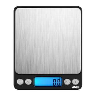 AMIR-báscula Digital de 3kg/0,1g para cocina, minibáscula de bolsillo para comida, joyería de acero inoxidable con pantalla LCD retroiluminada: Black