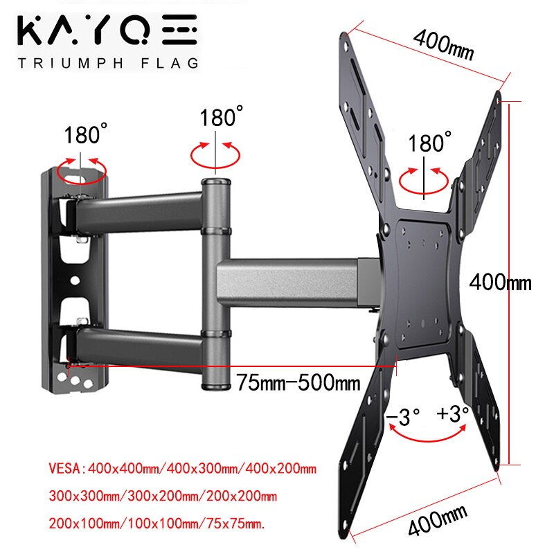 Tv Mounts Beugel Voor 23-55 Inch Flat Screen Tv 'S Tot 88lbs, full Motion Tv Wall Mount Swivel Scharnierende Fit Maxvesa 400x400mm