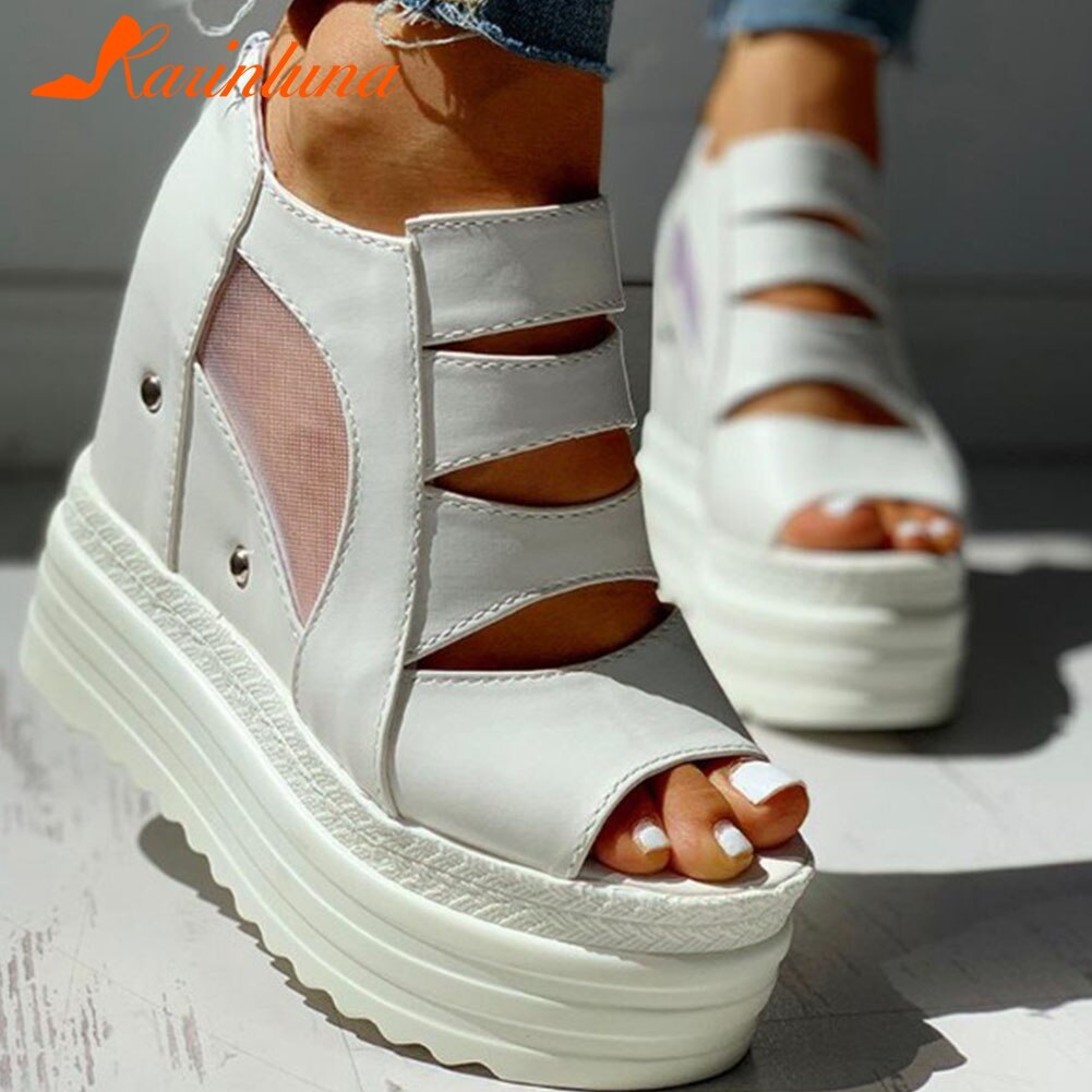 Karinluna Binnen Hoge Hakken Leisure Platform Zomer Laarzen Vrouwen Schoenen Booties Vrouwelijke Sandaal: WHITE / 5